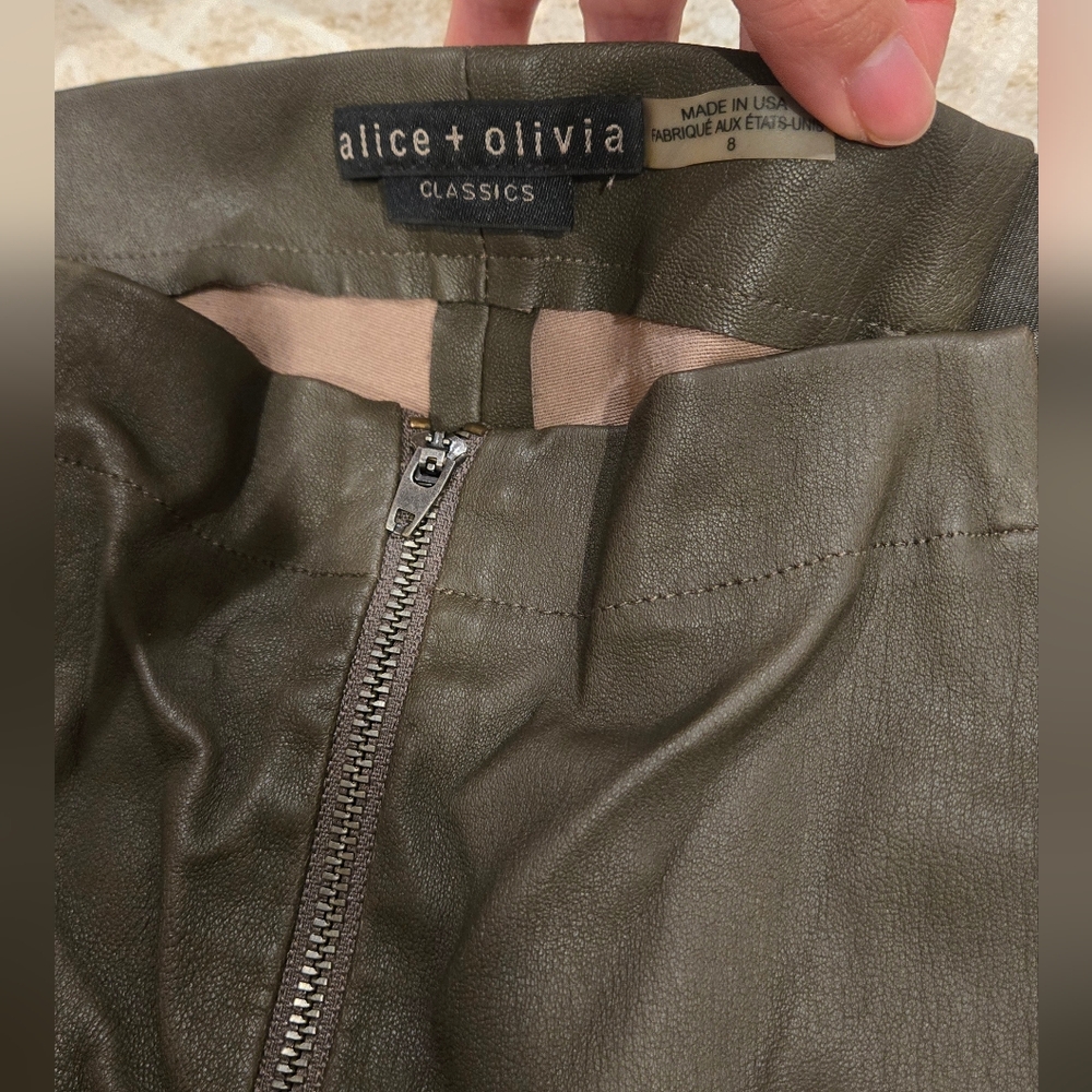 Alice + Olivia Olive Leather Skirt
